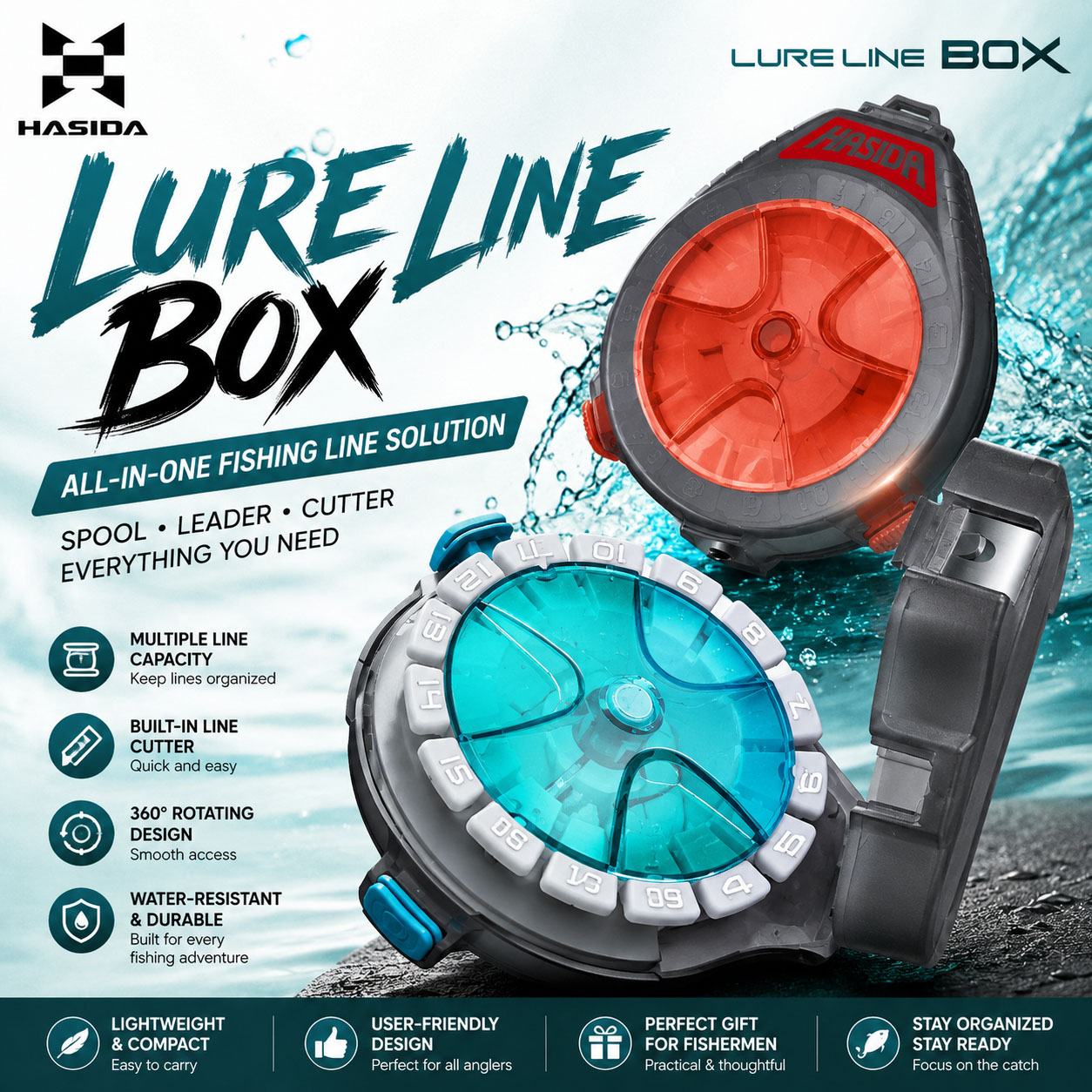 Fishing Line Dispenser - HASIDA Vislijnbox met snijder, draagbare lijnhouder,